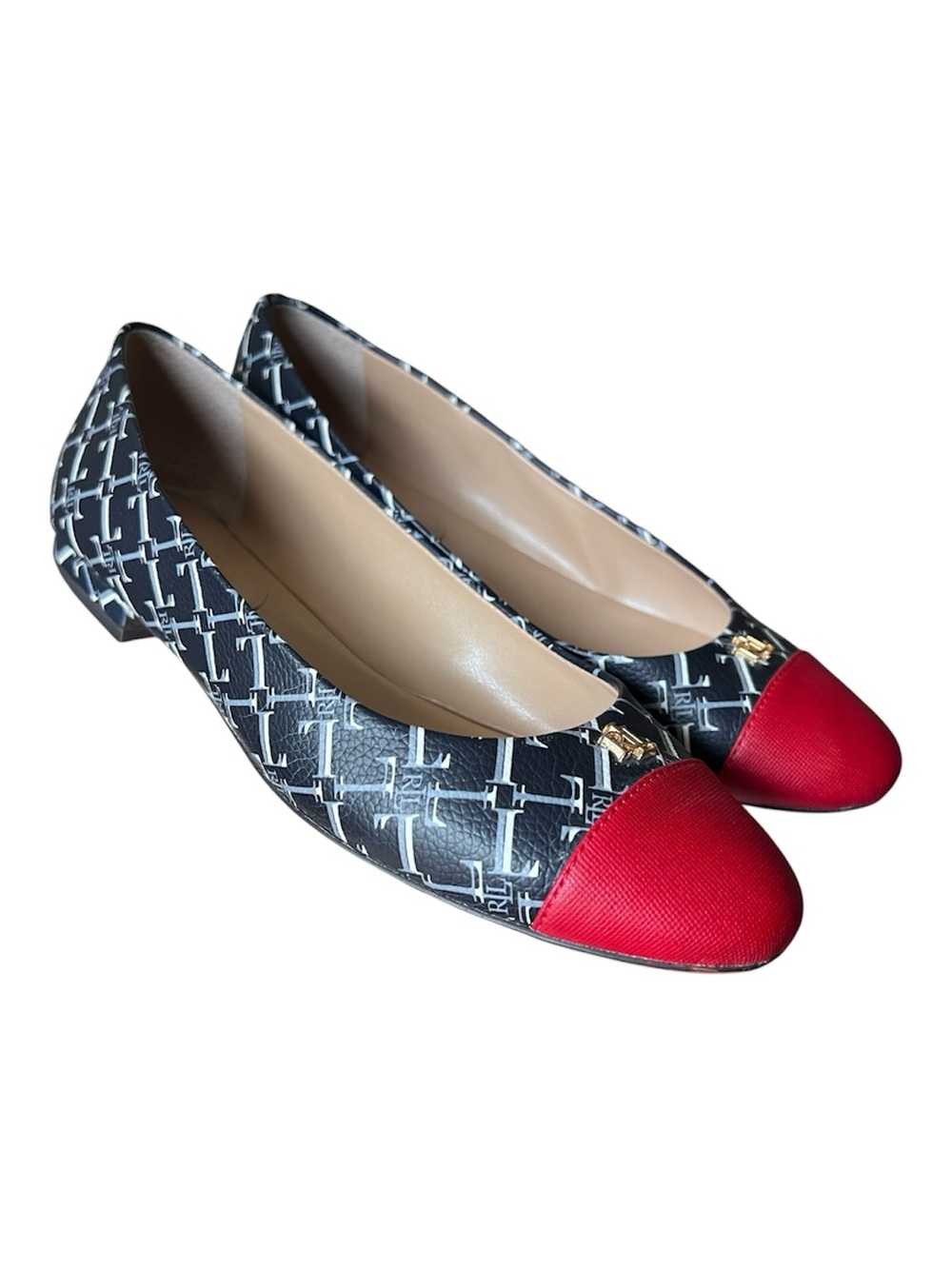 Lauren Ralph Lauren Gaines Black Logo Red Capped Slip-On Ballet Size 7